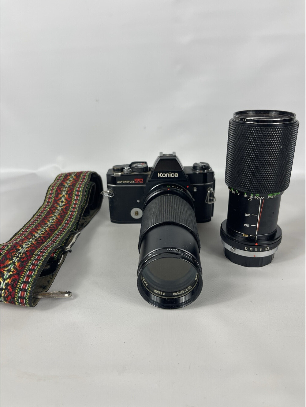 Konica Autoreflex TC 35mm Film Camera w/Extra Lens And Carry Strap